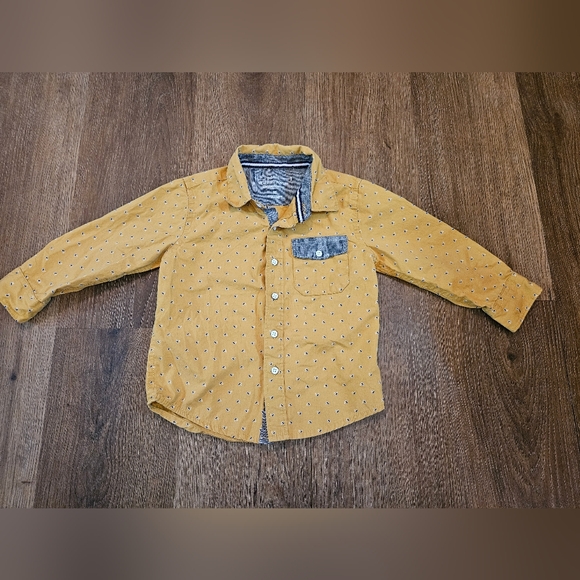 3T Boy PD & C Peached Poplin Button Up Yellow w Print - Picture 2 of 11